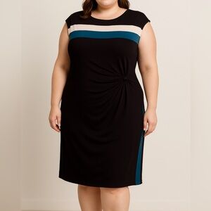 Black Dress with teal  and White Accents